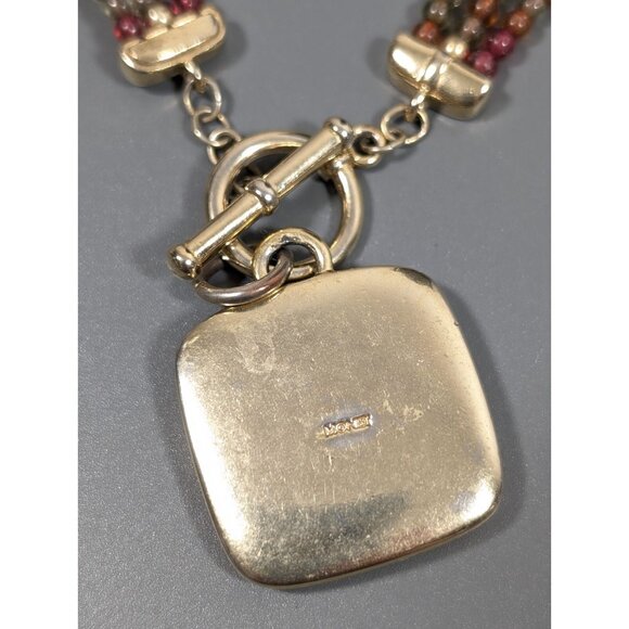 Monet MOP Shell Square Inlay Pendant Red Bead Toggle Necklace Boho 16 in - Picture 8 of 9